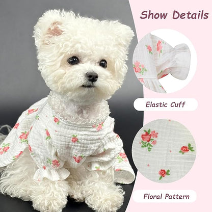 Floral Dog White Dress for Small Dog Girl