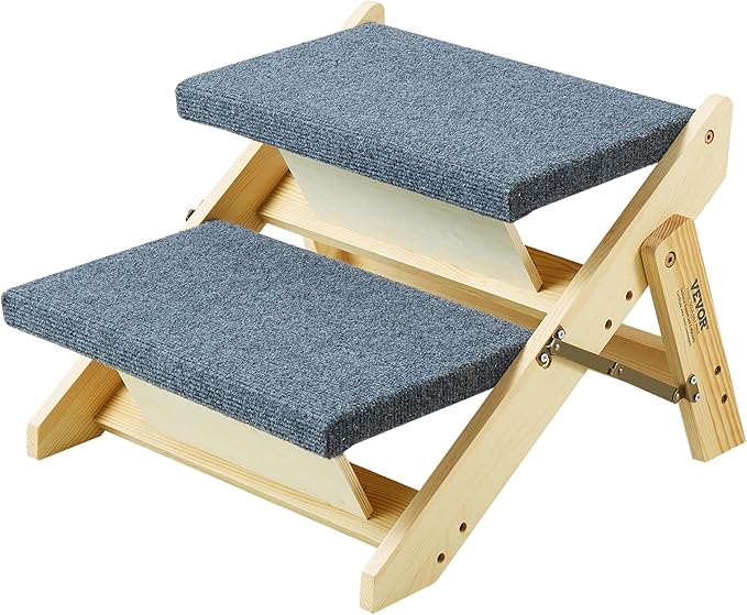 VEVOR Wood Pet Stairs/Pet Steps 2-in-1 Foldable 2 Steps 110 lbs
