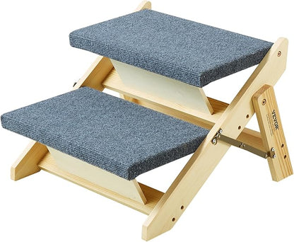 VEVOR Wood Pet Stairs/Pet Steps 2-in-1 Foldable 2 Steps 110 lbs