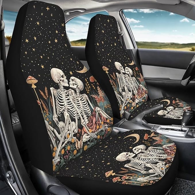Halloween Skull Mushroom Moon Car Seat Covers Washable Seat Protector for Women Men Automotive Vehicle Seat Covers Car Interior Accessories for Cars