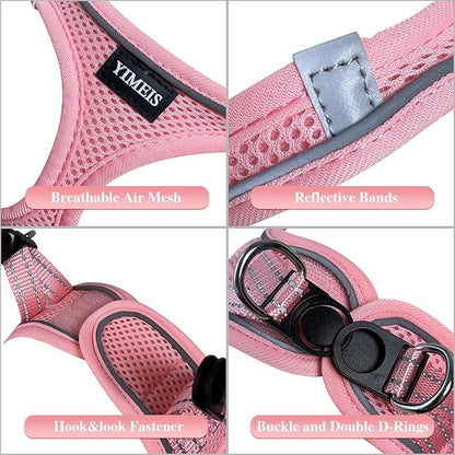 YIMEIS Dog Harness and Leash Set, No Pull Soft Mesh Pet Harness, Reflective Adjustable Puppy Vest for Small Medium Large Dogs, Cats (Pink, Medium (Pack of 1)