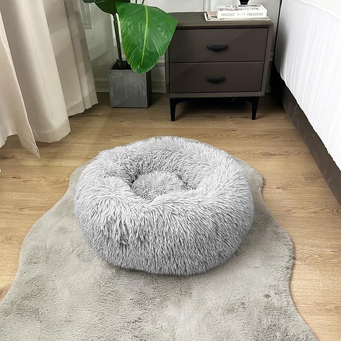 Deluxe Calming Dog Bed for Small Medium Dogs & Cats S(24" x 24" x 8"))