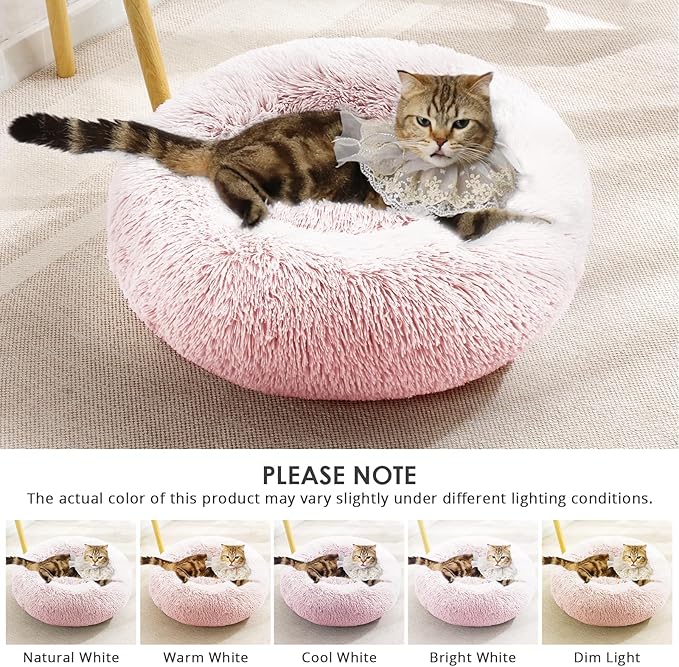 JOLLYVOGUE Calming Donut Dog Bed & Cat Bed (20", Pink)