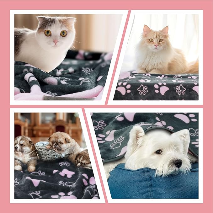 Dog Blankets for Large Dogs, 2024 New Upgraded 1 Pack 3 Puppy Blankets, Super Soft Fluffy Premium Fleece Pet Blanket Flannel Throw for Small Cat Dog Paw Blanket, Grey Pink, 41x31 inch