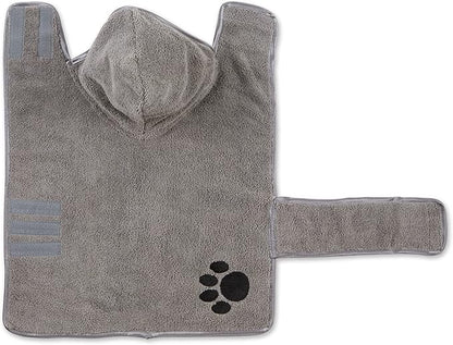 Bone Dry Pet Robe Collection, Embroidered Absorbent Microfiber Bath Robe with Adjustable Closure, for Dogs & Cats, X-Small, Gray