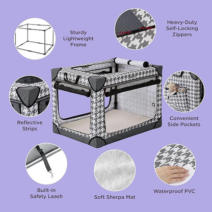Lesure Cute Soft Collapsible Dog Crate 30 Inch 4-Door Foldable