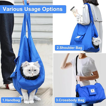 Cat Bag For Nail Trimming Pet Supplies， Color Blue Size M Cat Carrier Soft Backpack Hand Free Dog Travel Sling， Cat Grooming Holder With Adjustable Harness Storage Pocket Suitable For 5-11 lbs