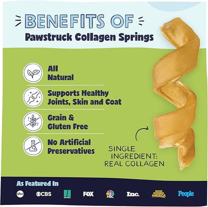 Pawstruck Natural Large Collagen Stick Springs for Dogs - Vet-Approved Long Lasting Alternative to Traditional Rawhide & Bully Sticks w/Glucosamine & Chondroitin - 4 Pack - Packaging May Vary