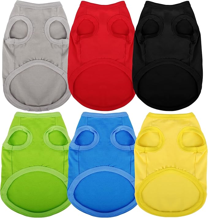 Paiaite 6 Pieces Plain Dog Shirt Sleeveless Puppy