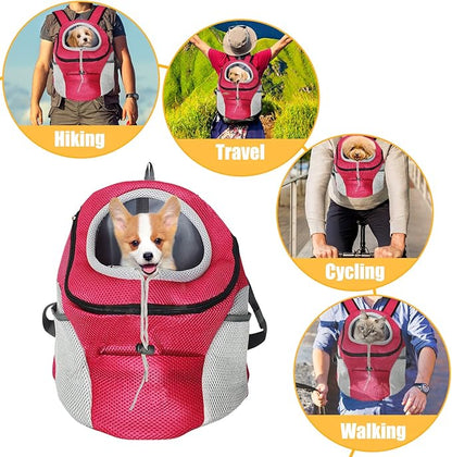 Fhiny Dog Carrier Backpack, Comfortable Doggy Front Backpack Pet Puppy Carrier Travel Pack with Breathable Head Out Design and Padded Shoulder for Walking Biking Hiking Camping (Rose, Large: 9-14lbs)