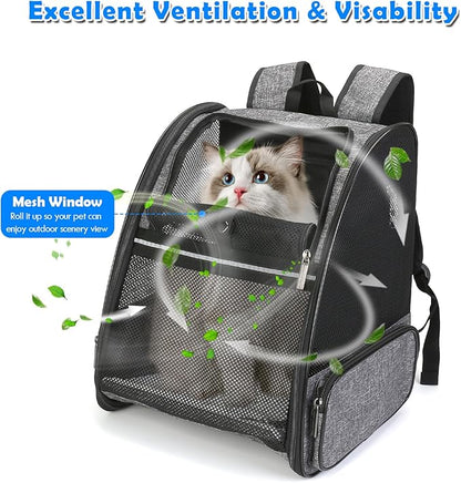 Cat Carrier Expandable Backpack, Airline Approved Pet Carriers for Small Dogs, Large Cat Bag Carrier, Foldable Collapsible Travel Bookbag for Carrying Cats Puppy Kitten Bunny Bird Chicken (Black)