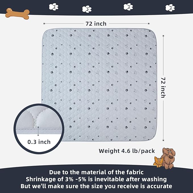 Washable Dog Pee Pads 1 Pack 72"x72" Ultra-Absorbent