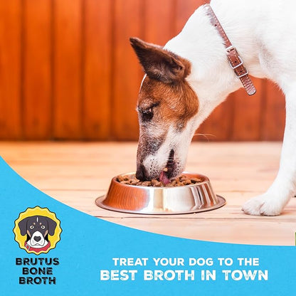 Brutus Beef Bone Broth for Dogs and Cats - All Natural Dog Bone Broth with Chondroitin Glucosamine & Turmeric -Human Grade Dog Food Toppers for Picky Eaters & Dry Food -Tasty & Nutritious- Pack of 12