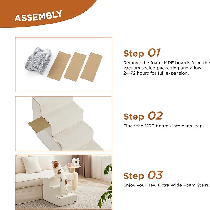 Lesure Dog Stairs for High Beds 3-Steps Dog