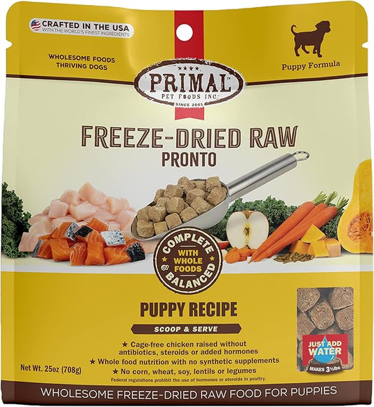 Primal Puppy Dog Food, Freeze Dried Dog Food, Pronto; Scoop & Serve, Complete & Balanced Meal; Also Use As Topper or Treat; Premium, Healthy, Grain Free, High Protein Raw Dog Food (25 oz)