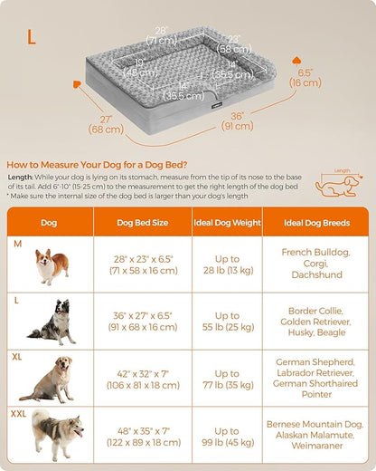 Feandrea Orthopaedic Dog Bed for Large Dogs 36 x 27 x 6.5 Inches, UPGW252G01