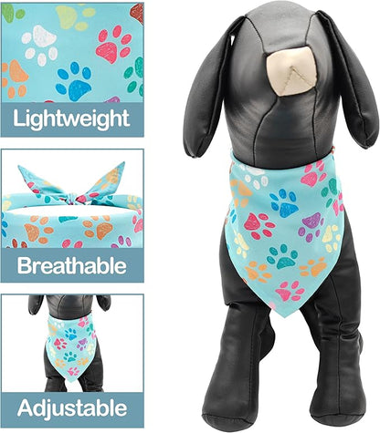 10PCS Dog Bandanas Small Medium with Paw Print Red Blue Yellow Pink Purple White Black Green Scarves for Boys and Girls Grooming Accessories Costume