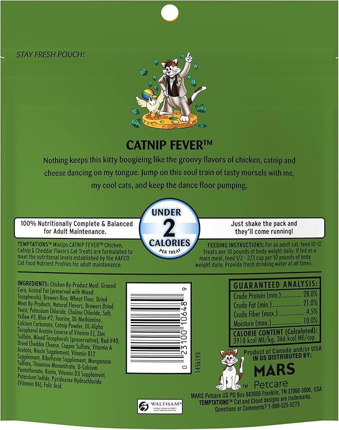 Temptations Mixups Cat Treats Catnip Fever Flavor, (10) 6.3 Oz. Pouches