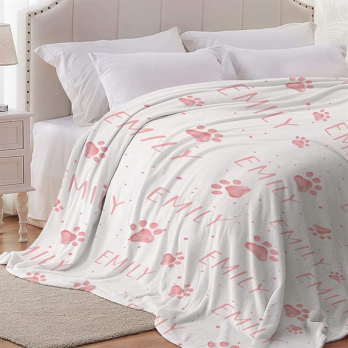 Personalized Dog Blankets Dog Paw Print Blanket Puppy Blanket 80"x60" for