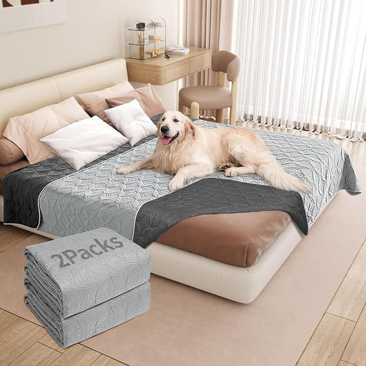 2 Packs Waterproof Dog Blankets Washable for Large Dog, Pet Couch Covers Protect Bed Sofa Furniture, Soft Reversible Dog Blankets Anti Scratches Dirty for Puppy Kids (82"×82", Light/Dark Grey)