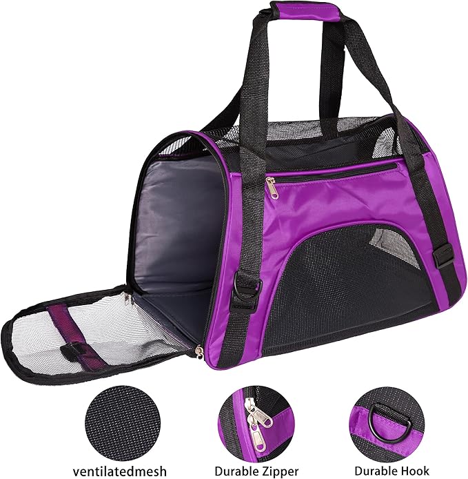 Pet Carrier Soft-Sided Carriers for Cat Carriers Dog Carrier for Small Medium Cats Dogs Puppies Pet Carrier Airline Approved up to 15 Lbs Cat Dog Pet Travel Carrier (Medium, Purple)