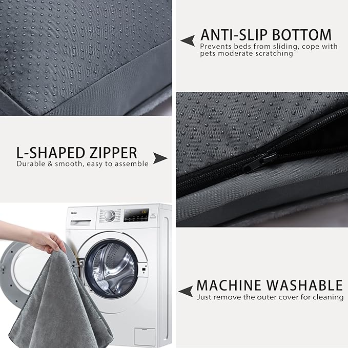 Dog Crate Bed Waterproof Deluxe Plush Dog Beds with Removable Washable Cover Anti-Slip Bottom Pet Sleeping Mattress for Large 35 x 22 inch,