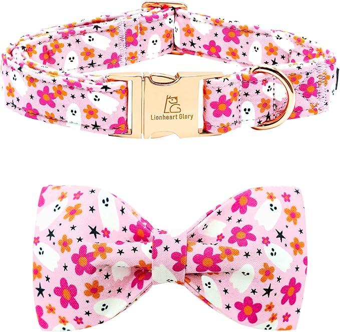 Lionheart glory Halloween Dog Collars, Bowtie Dog Collar Heavy Duty Adjustable Fall Holiday Dog Collar for Large Collar Dog Bow Female or Male Dog Collar Pet Collar Gift