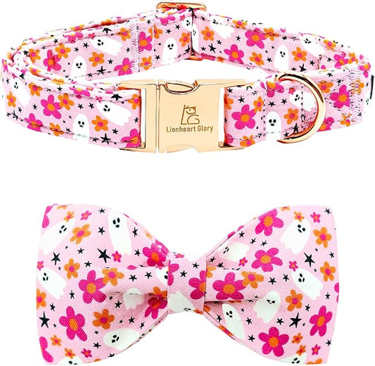 Lionheart glory Halloween Dog Collars, Bowtie Dog Collar Heavy Duty Adjustable Fall Holiday Dog Collar for Large Collar Dog Bow Female or Male Dog Collar Pet Collar Gift