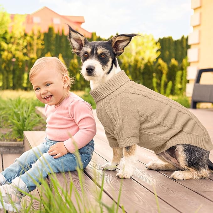 BEAUTYZOO Small Dog Sweater, Dog Sweatshirt Pullover Cable Knitwear, Classic Turtleneck Thick Cold Weather Dog Clothes for Small Medium Dogs Puppy Girl Boys Chihuahua, Bulldog, Dachshund, Pug, Yorkie