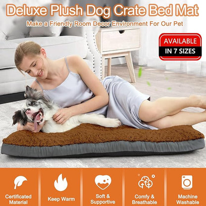 POCBLUE Deluxe Washable XXL Dog Bed Dog Crate Mat 48 inch Comfy Fluffy Kennel Pad Anti-Slip for Dogs Up to 110 lbs 48" x 30", Brown