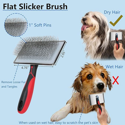 Extra Long Pin Slicker Brush for Dogs, Large Size, Remove Loose Fur and Tangles; Dog Undercoat Rake for Shedding, 5-in-1 Dog Grooming Brush for Long&Short Haired Dogs&Cats