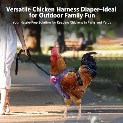 Chicken Harness Hen Size with 5.5ft Matching Leash – Adjustable, Resilient, Comfortable, Breathable, Large Size, Suitable for Chicken Weighing About 6.6 Pound,Purple