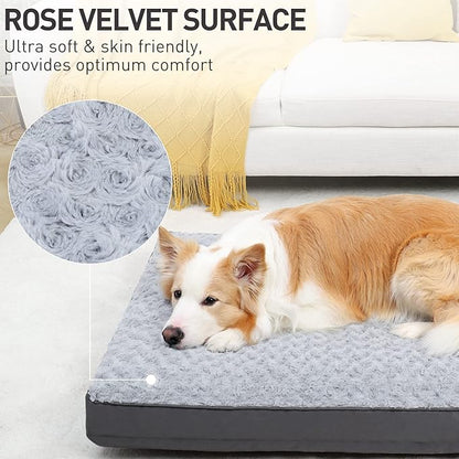 Dog Crate Bed Waterproof Jumbo Dog Beds for Extra Large Dogs Rose Velvet Soft Fluffy Washable Dog Bed with Removable Cover & Anti-Slip Bottom 47 x 29 Inch,