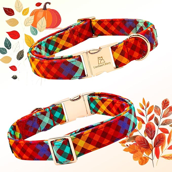 Lionheart glory Plaid Dog Collar Fall Halloween Dog Collars Bowtie Heavy Soft Adjustable Dog Collar for Small Dogs Collar Dog Bow Male/Female Dog Collar Pet Gift