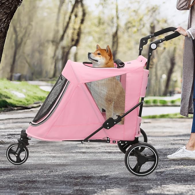 MoNiBloom Pet Stroller for Large Dogs or Multiple Dogs Cats with Adjustable Handle 3-Wheels Dual 55 lbs,