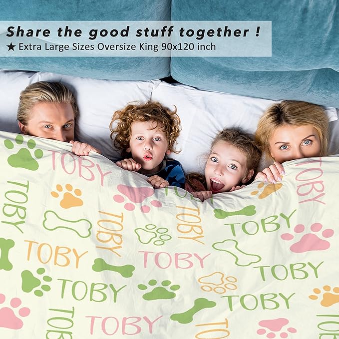 Personalized Dog Blankets Dog Paw Print Blanket Puppy Blanket 60"x50"