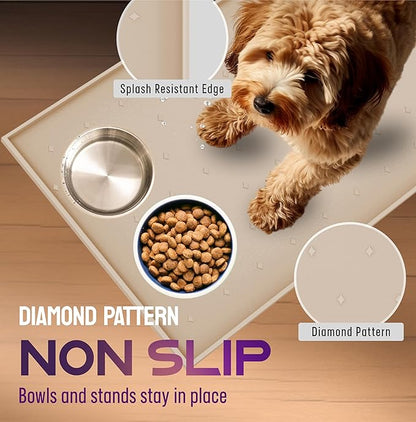 Dog Food Mat - 24x15” Large Silicone Pet Food Mat, Raised Edges Dog Mat for Food and Water Prevent Spill, Waterproof Cat Food Mat for Floors, Easy Clean Dog Bowl Mats for Food and Water