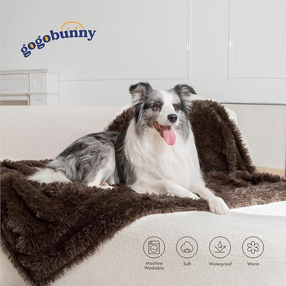 gogobunny Waterproof Plush Long Faux Fur Pet Throw Blanket Ultra Soft Fluffy Bed Couch Cover Washable (33x77 Inch 1), Chocolate)