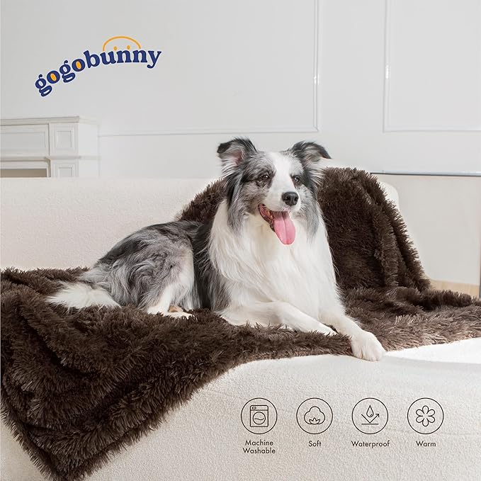gogobunny Waterproof Plush Long Faux Fur Pet Throw Blanket Ultra Soft Fluffy Bed Couch Cover Washable (60x80 Inch 1), Chocolate)