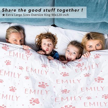 Personalized Dog Blankets Dog Paw Print Blanket Puppy Blanket 120"x90" for