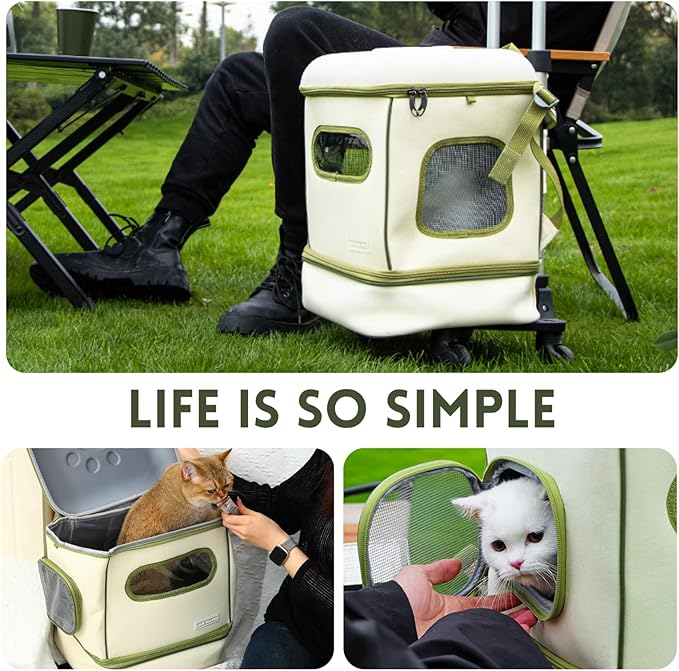 Cat Carrier with Wheels Airline Approved, Rolling Cat Backpack Wheeled Pet Carrier Backpack for Cats, Foldable Pet Travel Bag