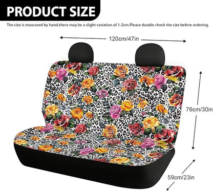 AFPANQZ Rose Leopard Car Seat Cover for Rear Bench Seats Polyester Fabric Protects Against Dirt Pet Fur Dog Hair