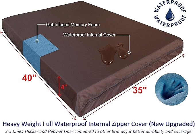 Dogbed4less Extra Large Orthopedic Gel Memory Foam Dog Bed 40X35X4 Inches