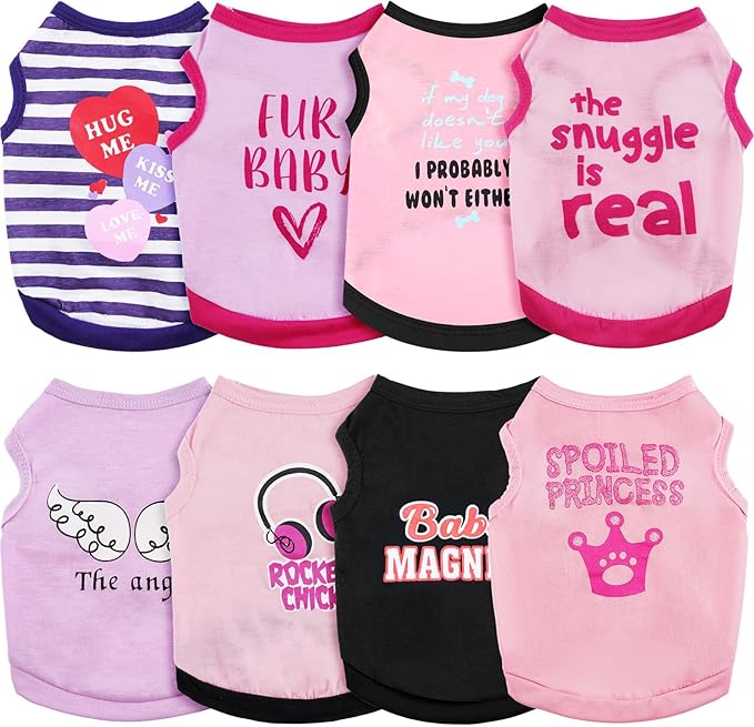 8 Pieces Pet Shirts Printed Puppy Soft Dog Shirt Pullover T Cute Sweatshirts Valentine's Day Girl Clothes Outfits Small for Dogs Cats (Vivid Pattern