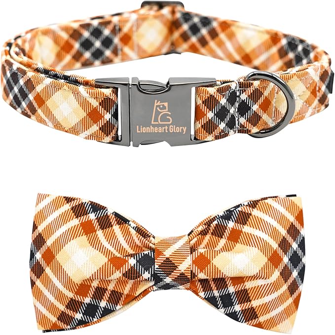 Lionheart glory Dog Collar Fall Dog Collars with Bow Plaid Dog Collar Bow Female Male Pet Collar Dogs Collar Bows Duty Adjustable Dog Bow Collars for Large Dogs
