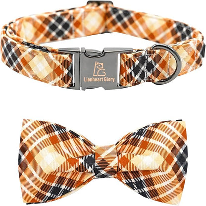 Lionheart glory Dog Collar Fall Dog Collars with Bow Plaid Dog Collar Bow Female Male Pet Collar Dogs Collar Bows Duty Adjustable Dog Bow Collars for Large Dogs