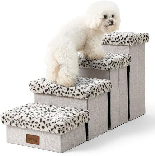 C0ZY KISS Dog Storage Stairs for Bed 18" H 33x13x17.71in, Leopard, 4 Tiers
