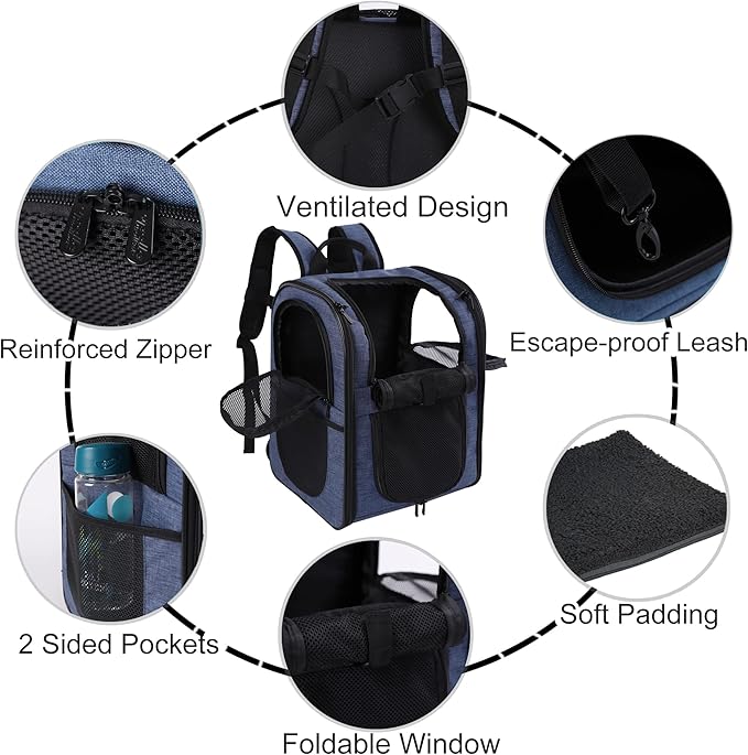 Apollo Walker Pet Carrier Backpack for Large/Small Cats and Dogs, Puppies, Safety Features and Cushion Back Support | for Travel, Hiking, Outdoor Use (Navy)