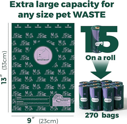 Dog Poop Bags Rolls 270 Bags 18 Refill 65% Recycled