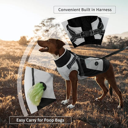 IECOii Dog Jacket Winter Harness Built in-Black